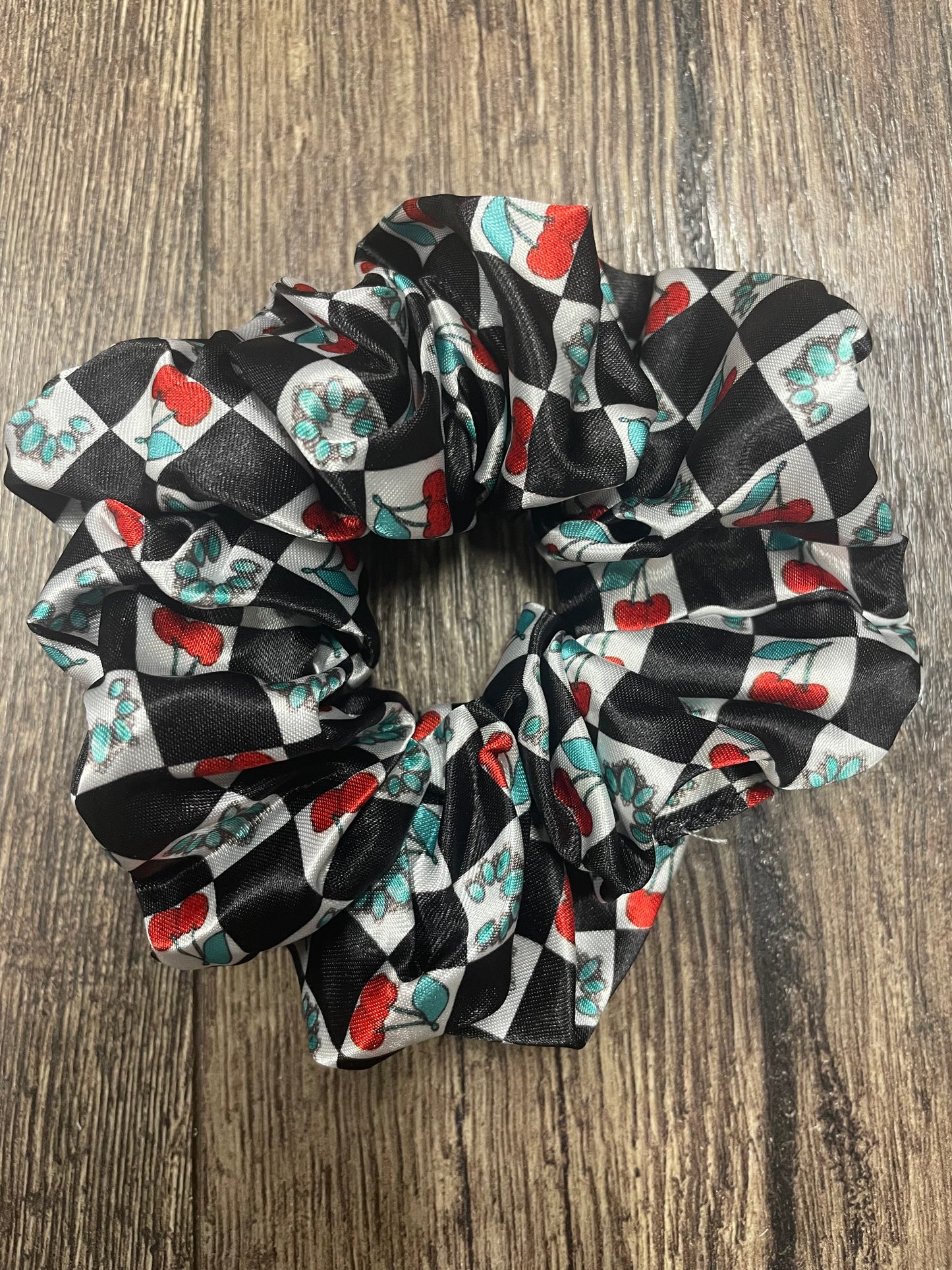 Silk Scrunchie - Cherry Squash Checkered